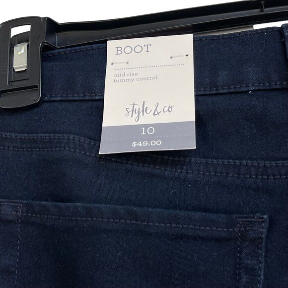 Style & Co SZ 10 Boot Leg Jeans Mid-Rise Dark Wash Stretch 5-Pocket Blue Womens - Picture 5 of 10